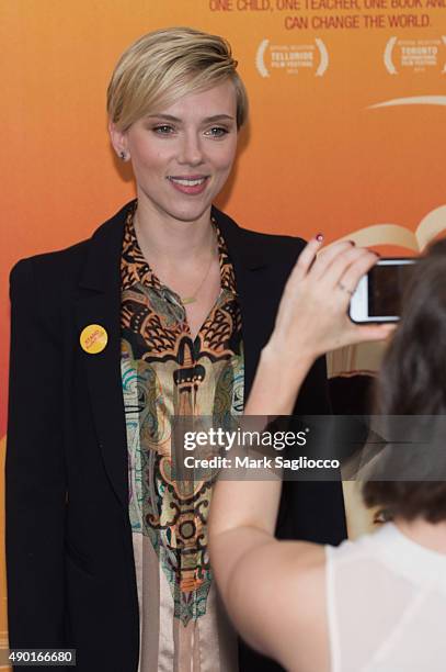 Actress Scarlett Johansson attends the "He Named Me Malala" New York Premiere at Ziegfeld Theater on September 24, 2015 in New York City.