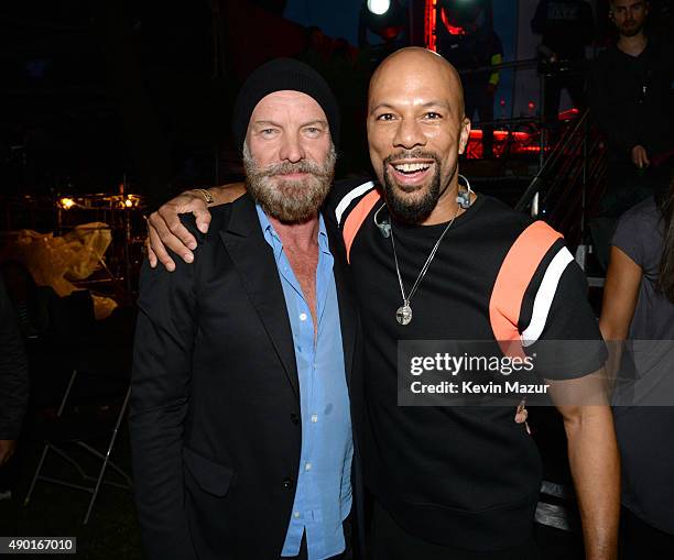 Sting and Common attend 2015 Global Citizen Festival to end extreme poverty by 2030 in Central Park on September 26, 2015 in New York City.