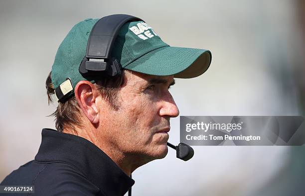 Head coach Art Briles of the Baylor Bears leads his team against the Rice Owls at McLane Stadium on September 26, 2015 in Waco, Texas.