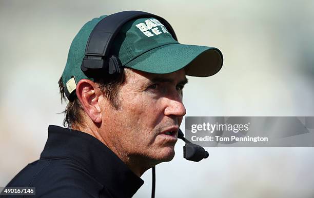 Head coach Art Briles of the Baylor Bears leads his team against the Rice Owls at McLane Stadium on September 26, 2015 in Waco, Texas.