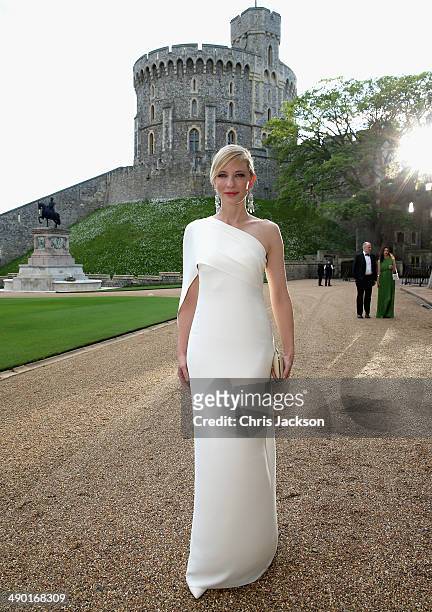 Cate Blanchett arrives for a dinner to celebrate the work of The Royal Marsden hosted by the Duke of Cambridge at Windsor Castle on May 13, 2014 in...