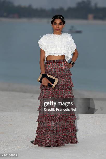 Actress Freida Pinto attends the Chanel Cruise Collection 2014/2015 Photocall at The Island on May 13, 2014 in Dubai, United Arab Emirates.