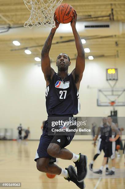 Leslie of the Idaho Stampede goes to the basket on day one of the 2014 NBA Development League Elite Mini Camp on May 12, 2014 at Quest Multisport in...