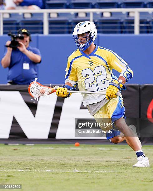 Casey Powell of the Florida Launch plays during the first half of the game against the Ohio Machine at Florida Atlantic University Stadium on May 10,...