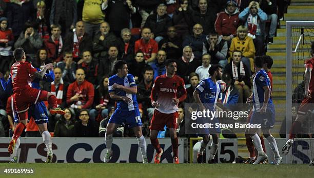 Dean Cox of Leyton Orient scores the opening goal during the Sky Bet League One play-off semi-final second leg match between Leyton Orient and...