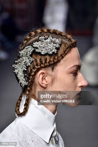 Model walks the runway during the Antonio Marras Ready to Wear fashion show as part of Milan Fashion Week Spring/Summer 2016 on September 26, 2015 in...