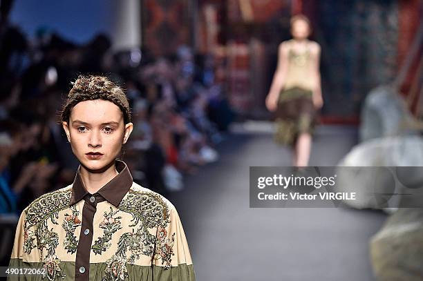 Model walks the runway during the Antonio Marras Ready to Wear fashion show as part of Milan Fashion Week Spring/Summer 2016 on September 26, 2015 in...