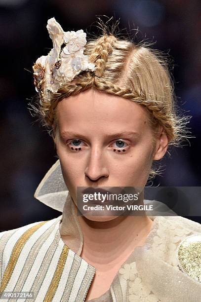 Model walks the runway during the Antonio Marras Ready to Wear fashion show as part of Milan Fashion Week Spring/Summer 2016 on September 26, 2015 in...