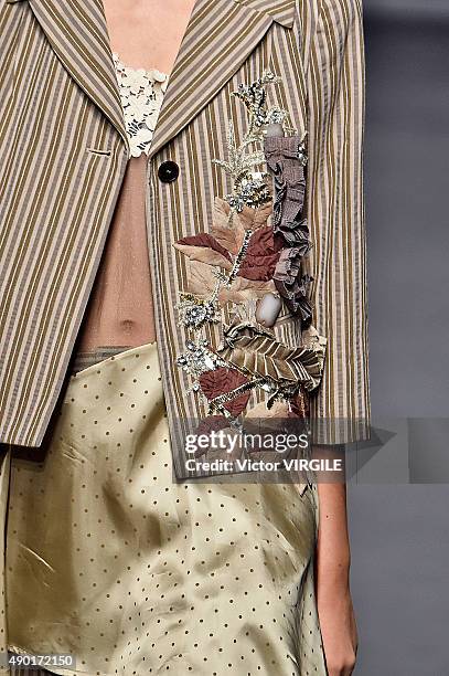 Model walks the runway during the Antonio Marras Ready to Wear fashion show as part of Milan Fashion Week Spring/Summer 2016 on September 26, 2015 in...