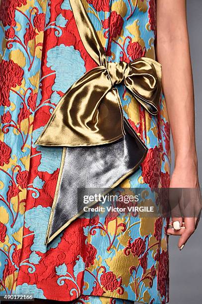 Model walks the runway during the Antonio Marras Ready to Wear fashion show as part of Milan Fashion Week Spring/Summer 2016 on September 26, 2015 in...