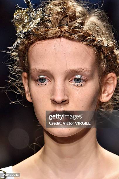 Model walks the runway during the Antonio Marras Ready to Wear fashion show as part of Milan Fashion Week Spring/Summer 2016 on September 26, 2015 in...