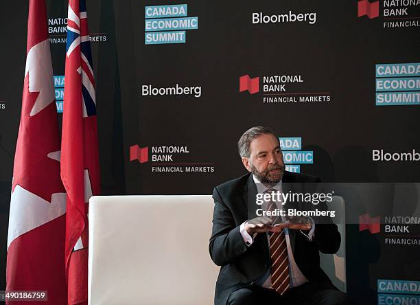 Tom Mulcair, leader of the New Democratic Party, speaks during the Bloomberg Economic Summit in Toronto, Ontario, Canada, on Tuesday, May 13, 2014....