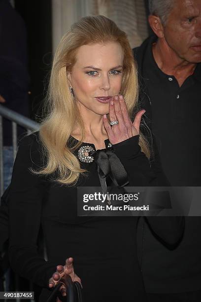 Actress Nicole Kidman is seen leaving the set of the 'Le Grand Journal' TV show on day 1 of the 67th Annual Cannes Film Festival on May 13, 2014 in...