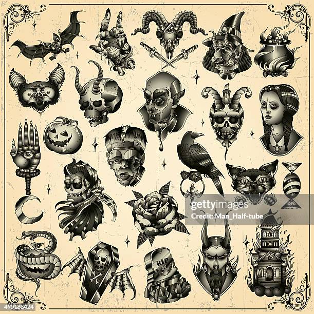 stockillustraties, clipart, cartoons en iconen met halloween set - demon fictief figuur