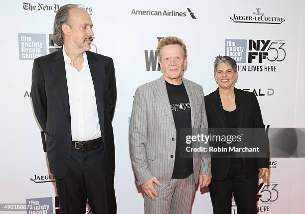 Writer Kent Jones, high-wire artist Philippe Petit and Executive Director at Film Society of Lincoln Center Lesli Klainberg attend the Opening Night...