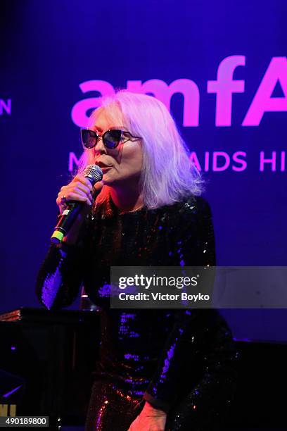 Debbie Harry performs at amfAR Milano 2015 at La Permanente on September 26, 2015 in Milan, Italy.