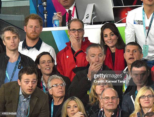 Prince Harry, Prince William, Duke of Cambridge and Catherine; Duchess of Cambridge attend the England v Wales match during the Rugby World Cup 2015...