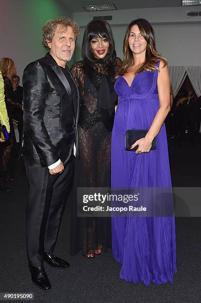 Renzo Rosso, Naomi Campbell and Arianna Alessi attend amfAR Milano 2015 at La Permanente on September 26, 2015 in Milan, Italy.