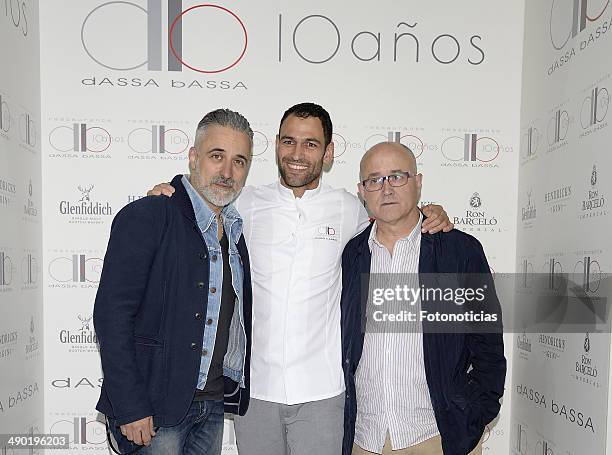 Sergi Arola, Dario Barrio and Ricardo Kabuki attend 'dASSA bASSA' restaurant 10th anniversary celebration on May 13, 2014 in Madrid, Spain.
