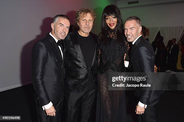 Dean Caten, Renzo Rosso, Naomi Campbell and Dan Caten attend amfAR Milano 2015 at La Permanente on September 26, 2015 in Milan, Italy.