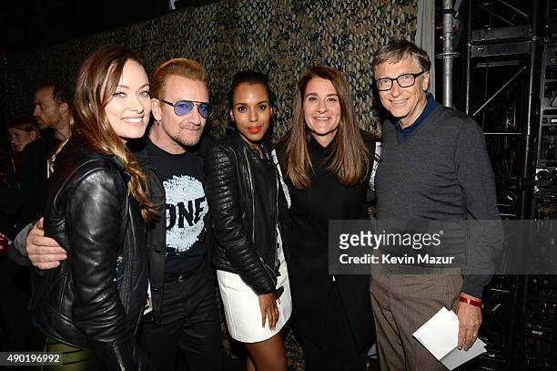 Olivia Wilde, Bono, Kerry Washington, Melinda Gates and Bill Gates attend 2015 Global Citizen Festival to end extreme poverty by 2030 in Central Park...