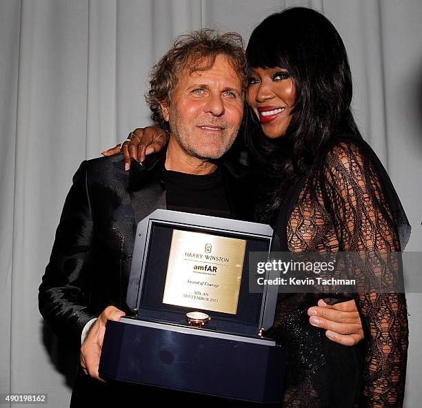 Renzo Rosso and Naomi Campbell attend amfAR Milano 2015 at La Permanente on September 26, 2015 in Milan, Italy.