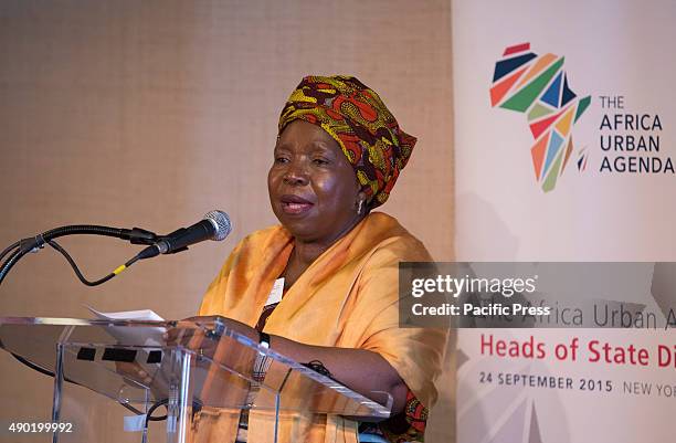 Nkosazana Dlamini Zuma, Chairperson of the African Union Commission speaks during a work lunch on the occasion of Africa Urban Agenda Initiative at...