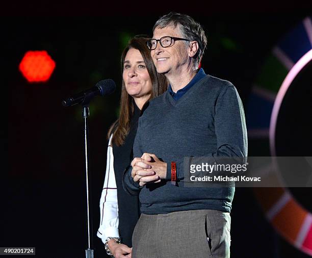 Bill Gates and Melinda Gates present onstage at the 2015 Global Citizen Festival to end extreme poverty by 2030 in Central Park on September 26, 2015...