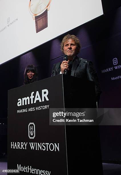 Naomi Campbell and Renzo Rosso are seen at amfAR Milano 2015 at La Permanente on September 26, 2015 in Milan, Italy.