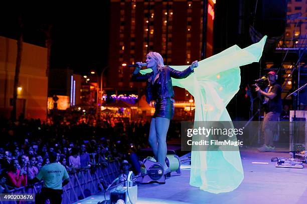 Singer/songwriter Emily Haines of Metric performs onstage during day 2 of the 2015 Life is Beautiful festival on September 26, 2015 in Las Vegas,...