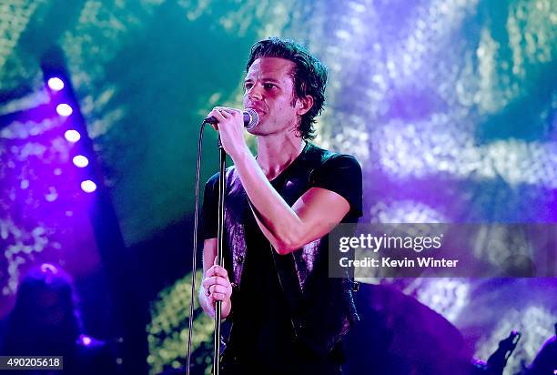 Musician Brandon Flowers performs onstage at The Wiltern on September 26, 2015 in Los Angeles, California.