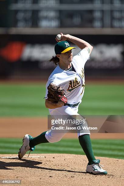 Barry Zito of the Oakland Athletics pitches against the San Francisco Giants during the first inning at O.co Coliseum on September 26, 2015 in...