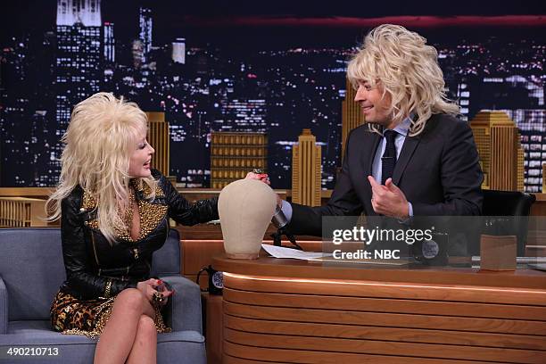 Episode 0057 -- Pictured: Singer Dolly Parton during an interview with host Jimmy Fallon on May 13, 2014 -- ..