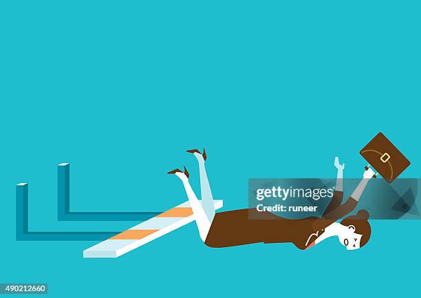 businesswoman falls on hurdle | new business concept - sprinter position cartoon stock illustrations