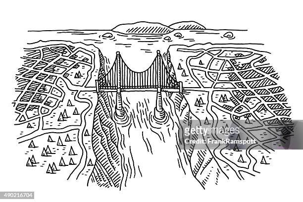 ilustrações, clipart, desenhos animados e ícones de ponte conectando duas cidades de desenho - canyon