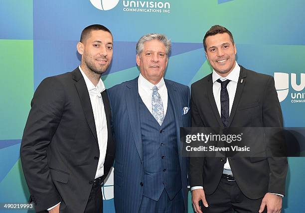 Clint Dempsey, Keith Turner and Julio Cesar attend the 2014 Univision Upfront at Gotham Hall on May 13, 2014 in New York City.