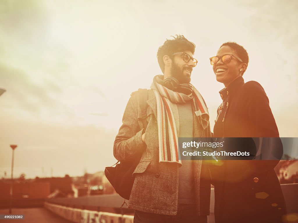 Mixed race couple  walking on the street