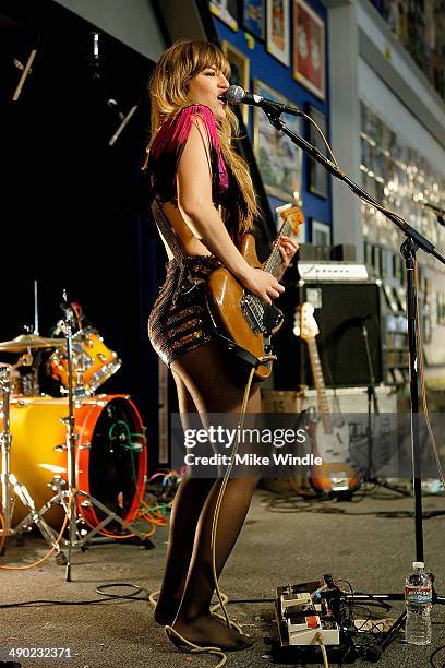 Lindsey Troy of Deap Vally performs onstage at Amoeba Music on May 13, 2014 in Hollywood, California.