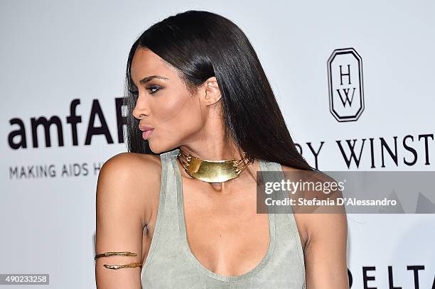 Ciara arrives at amfAR Milano 2015 at La Permanente on September 26, 2015 in Milan, Italy.