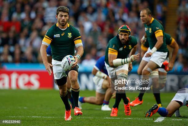 Willie Le Roux in action during the 2015 Rugby World Cup Pool B match between South Africa and Samoa at Villa Park on September 26, 2015 in...