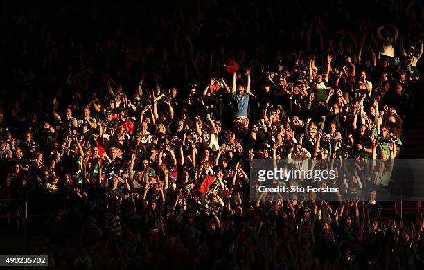 The crowd indulge in a mexican wave during the 2015 Rugby World Cup Pool B match between South Africa and Samoa at Villa Park on September 26, 2015...