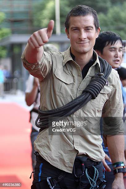 British host Bear Grylls attends the filming of the TV programme "Survivor Games" on September 27, 2015 in Shanghai, China.