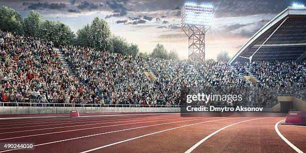 . stadium with running tracks - wide angle people stock pictures, royalty-free photos & images