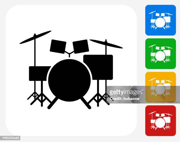 illustrazioni stock, clip art, cartoni animati e icone di tendenza di percussioni strumento icona piatto di design grafico - musica rock