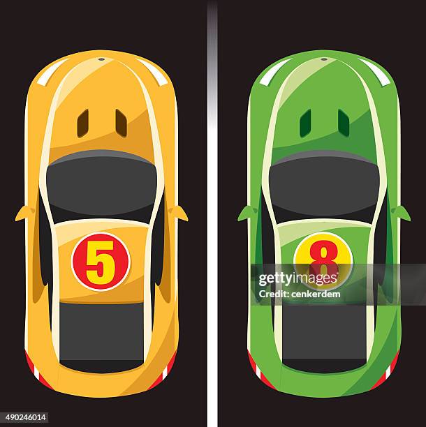 zwei farben rennwagen - spiel auto stock-grafiken, -clipart, -cartoons und -symbole