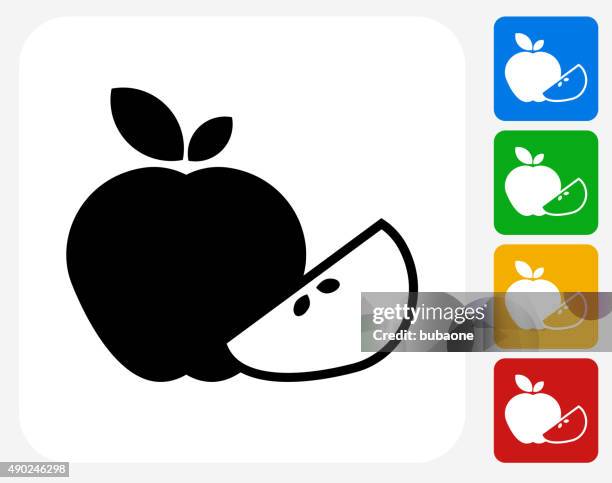apple and apple slice icon flat graphic design - apple slice stock illustrations
