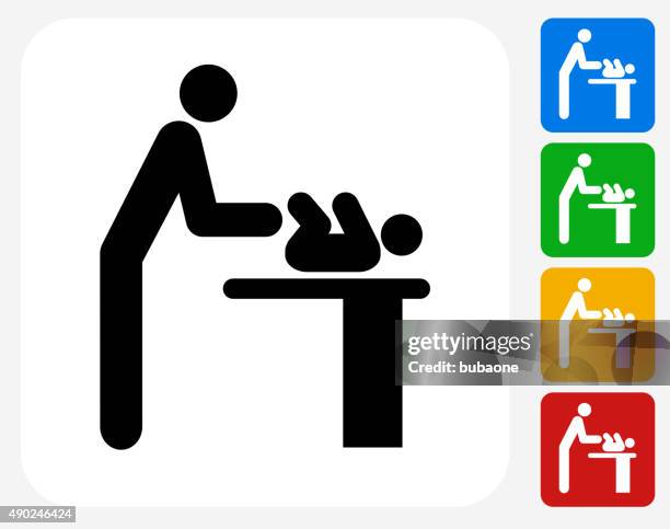 parent changing baby icon flat graphic design - changing nappy stock illustrations