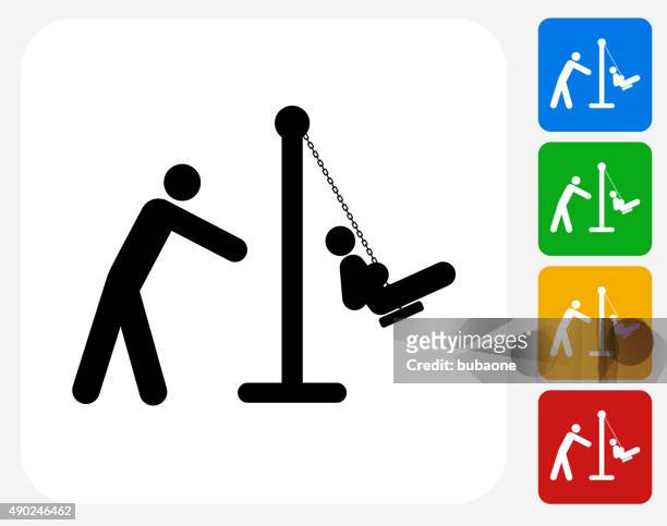parent pushing child on the swings icon flat graphic design - swinging stock illustrations
