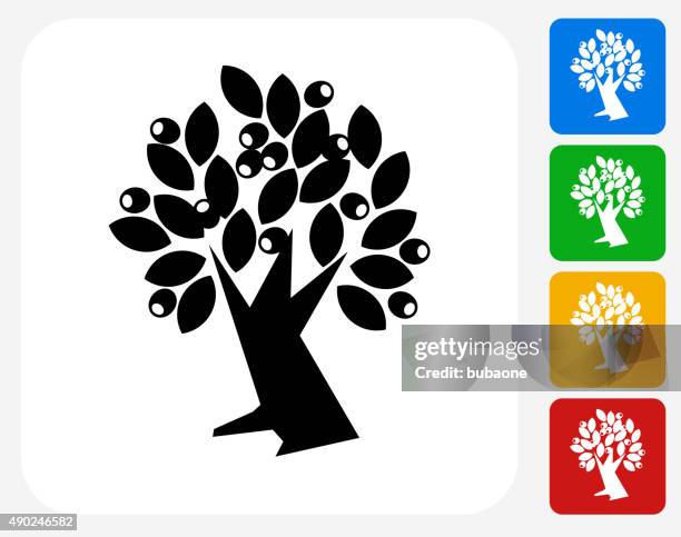 olive tree icon flat graphic design - olive oil white background stock illustrations