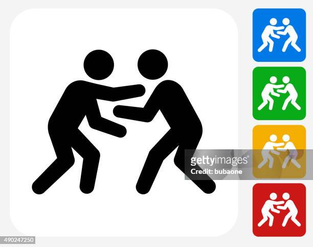 wrestling icon flat graphic design - stick figure exercise stock illustrations